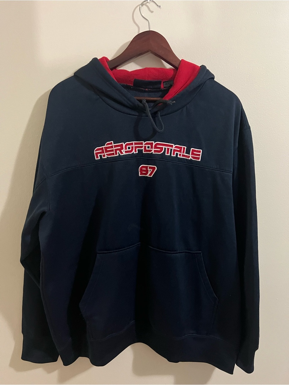Vintage 90s Aeropostale Spellout Hoodie Navy Blue Red Skater Mens Large